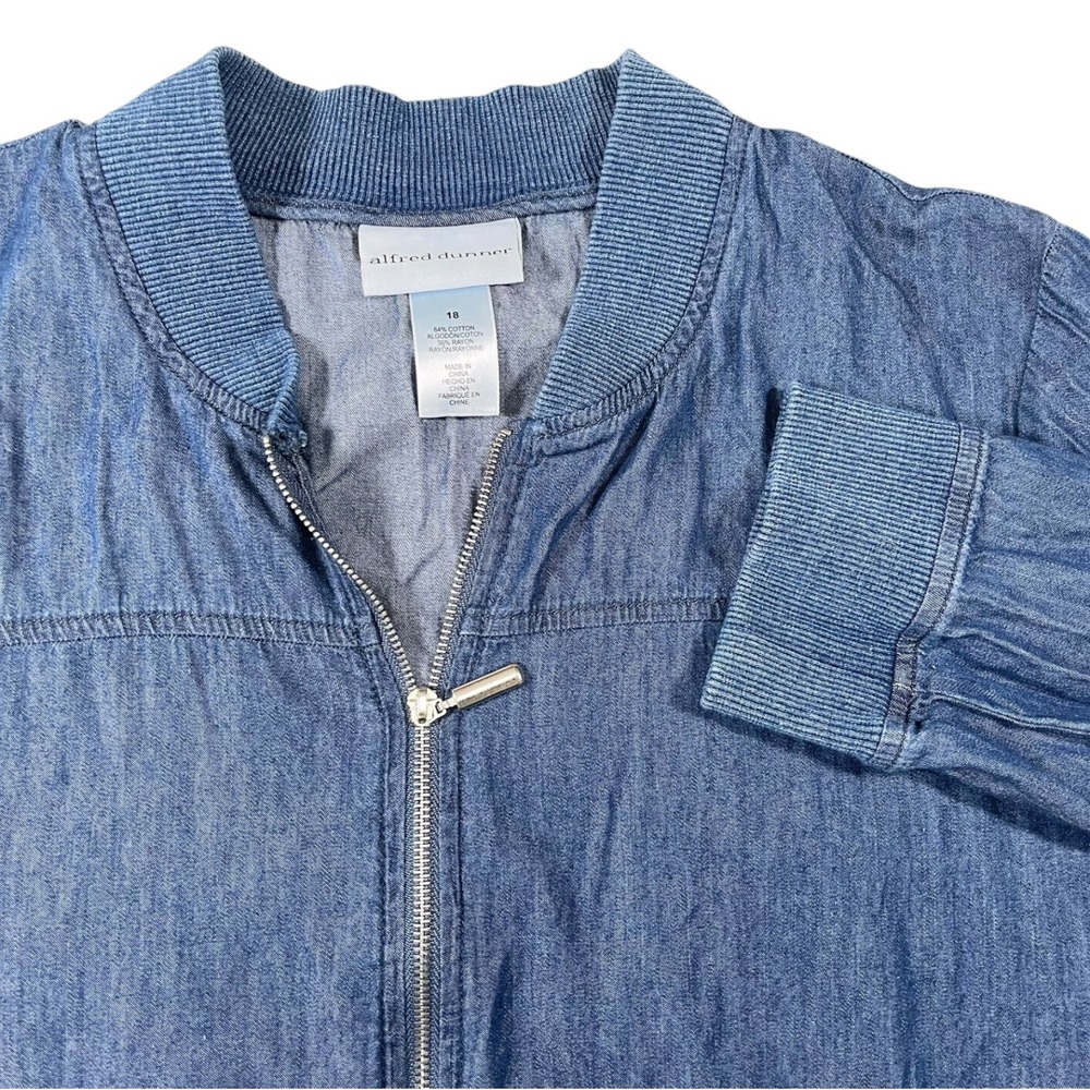 Alfred Dunner 18 Blue Bomber Jacket Zip Front Ribbed Trim Coastal Grandma Casual